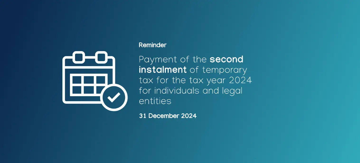 Image of the article Payment of the second instalment of temporary tax for the tax year 2024 for individuals and legal entities